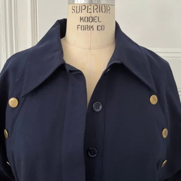 Vintage 1990s Karl Lagerfeld Collection Navy Wool Midi Shirtdress Women Size 42 - Picture 7 of 14